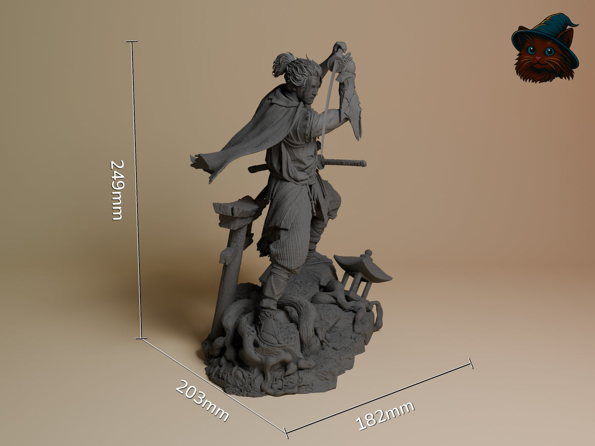 Miyamoto Musashi from Onimusha is an unpainted resin figure, 249mm tall, on a sculpted base.