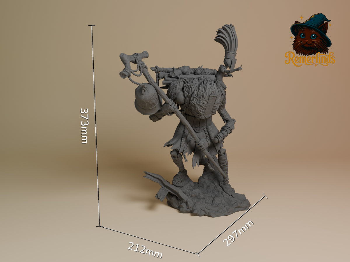 Monoco from Expedition 33 is an unpainted resin figure with a staff on a sculpted base.