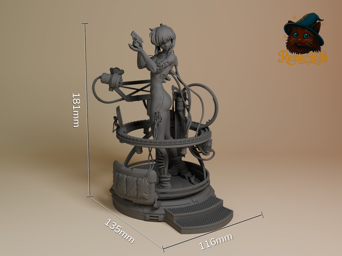 Motoko Kusanagi from Ghost in the Shell is an unpainted resin figure, standing with a pistol on a sculpted base, 181mm tall.