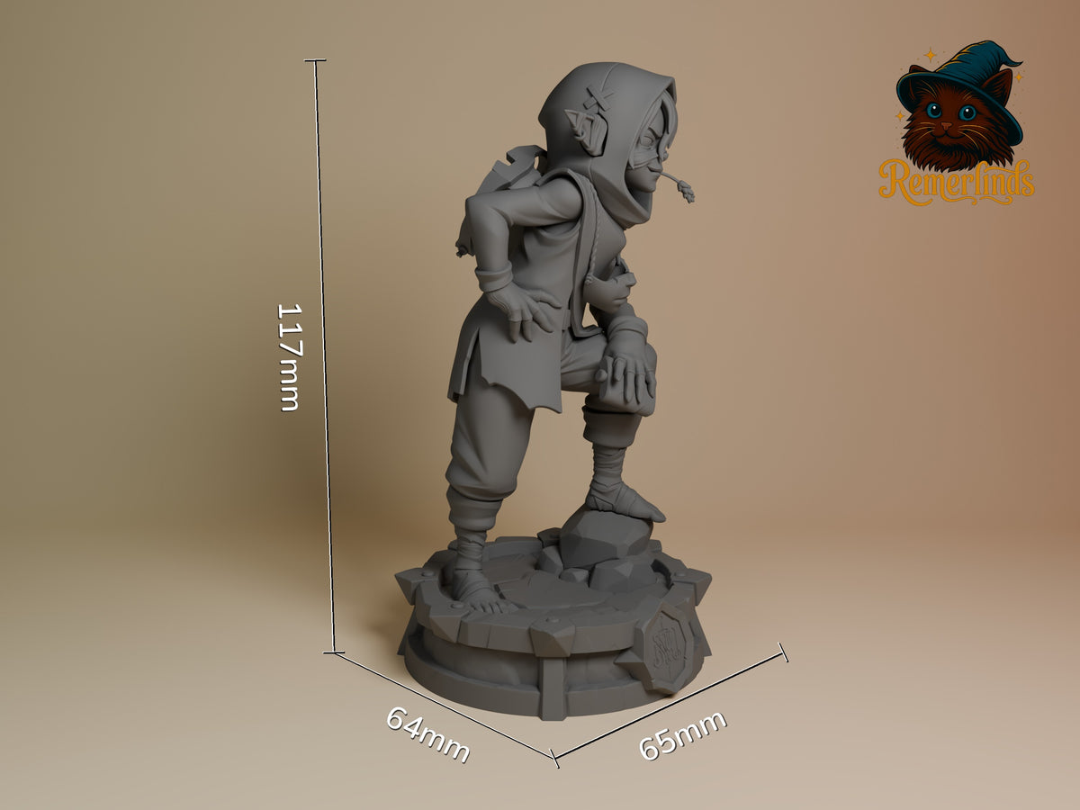Nott from The Mighty Nein is an unpainted resin figure on a sculpted base with scale marks.