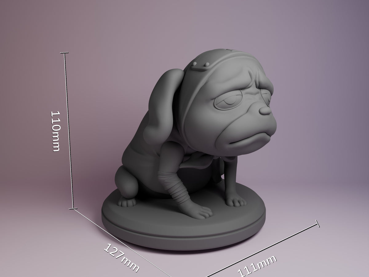 Shadow Fang Naruto resin Chibi figure shown at scale with dimensions 110mm height, 127mm depth, 111mm width on circular base.