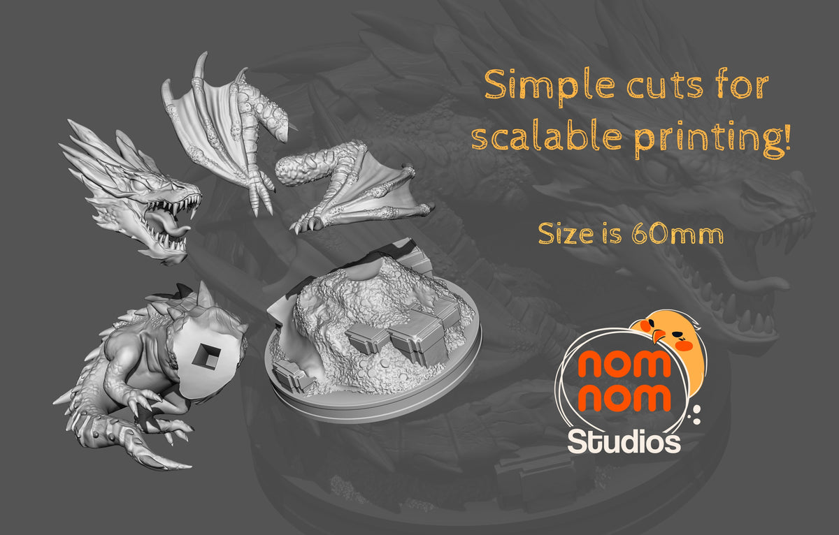Parts breakdown image showing individual components and assembly layout for Tiny Emberdrake Chibi figure.