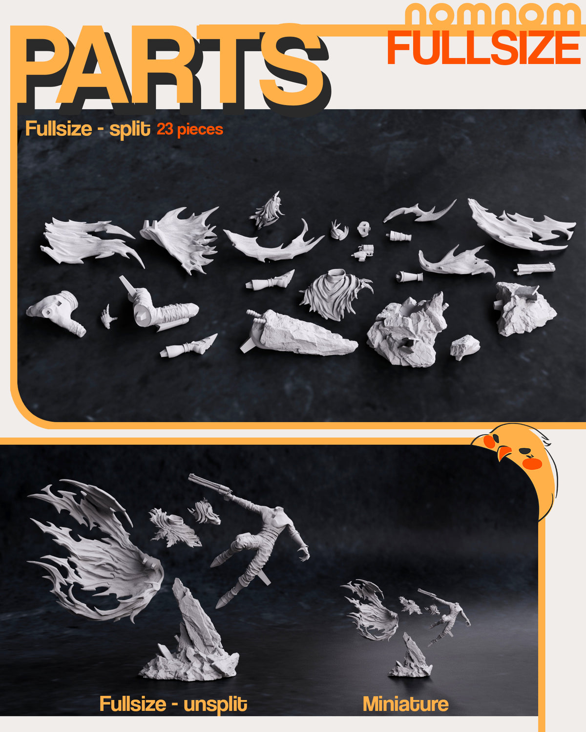 Parts breakdown image showing individual components and assembly layout for Vincent Valentine figure.