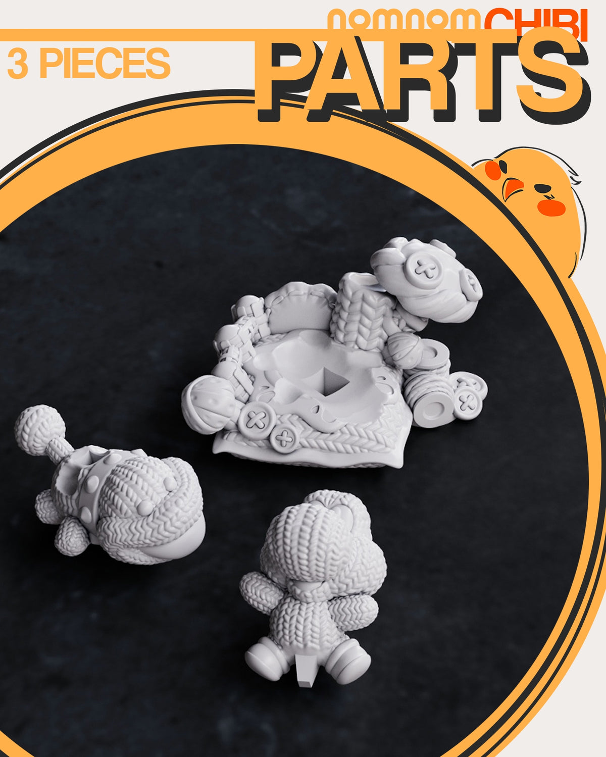 Parts breakdown image showing individual components and assembly layout for Yarn Dino figure.