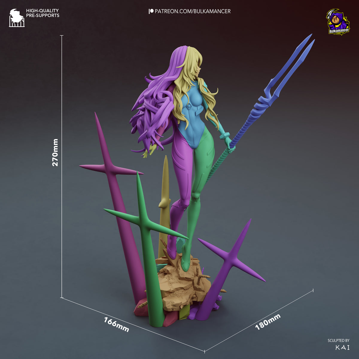 Azure Pilot from Mecha Awakening is an unpainted resin figure standing with a spear on a rocky sculpted base.