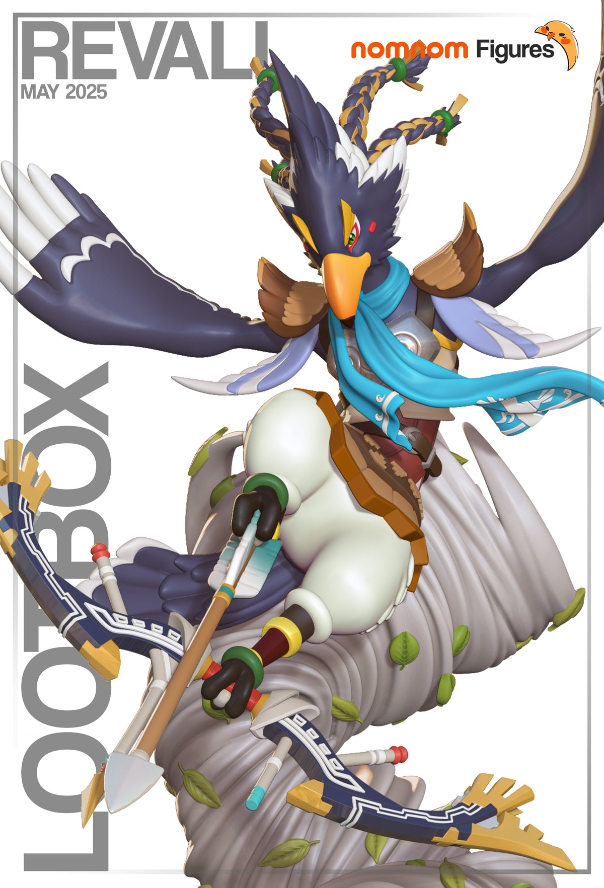 Painted resin figure of Rewale from Breathe the Wilderness, seated on a sculpted tree base with wings spread.