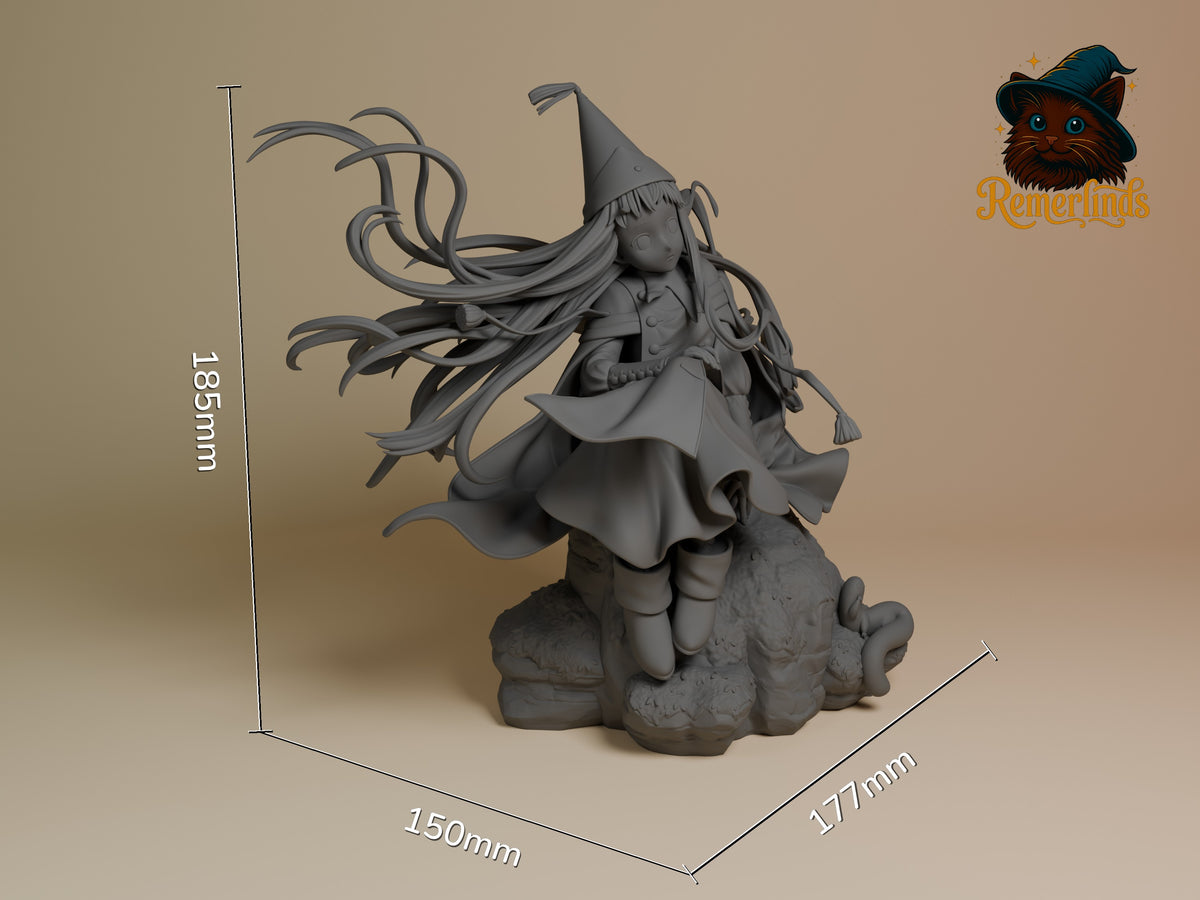 Richeh from Witch Hat Atelier is an unpainted resin figure shown seated on a sculpted base at scale.