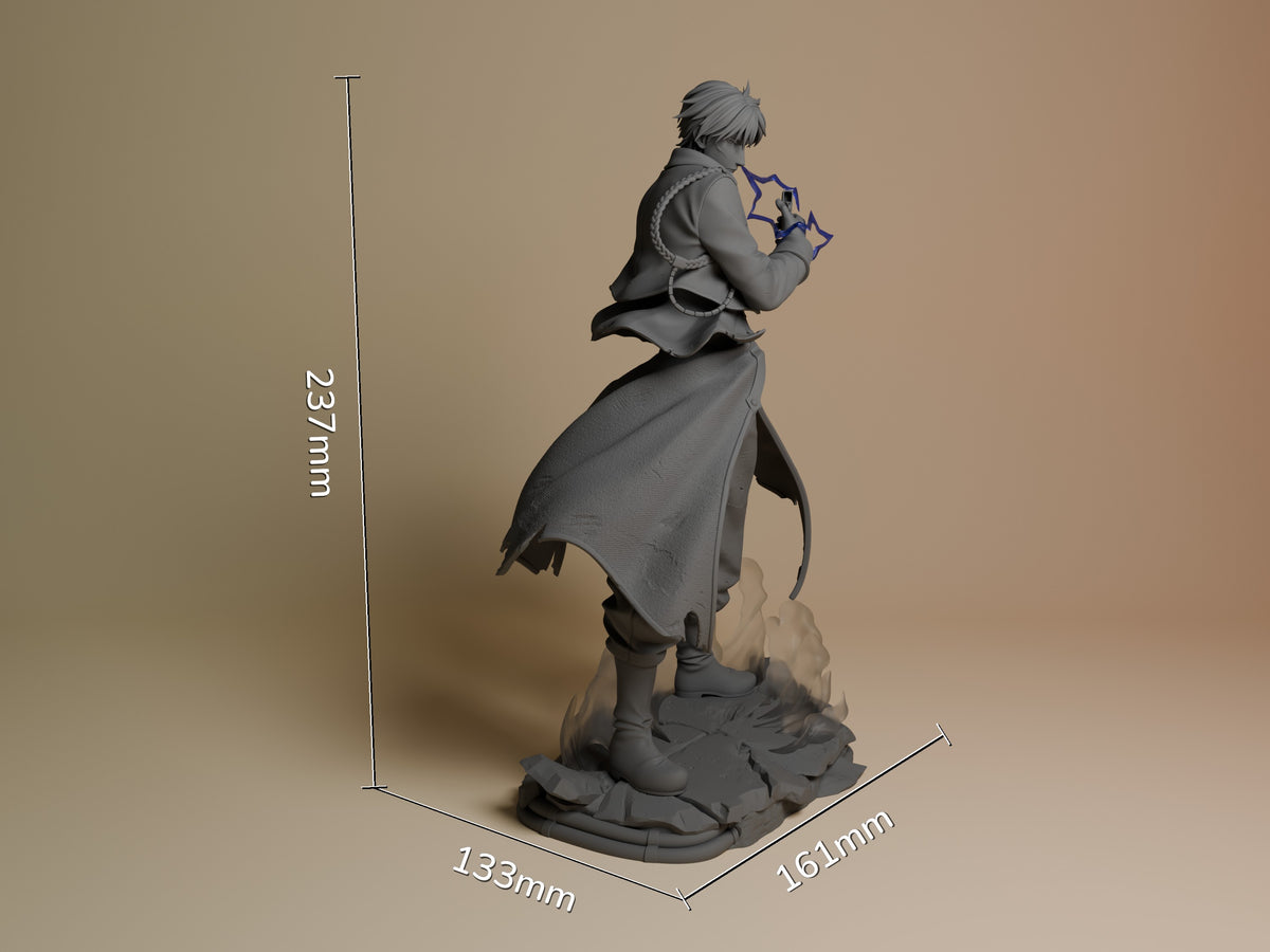 Roy Mustang from Fullmetal Alchemist is an unpainted resin figure shown side-on on a sculpted base.
