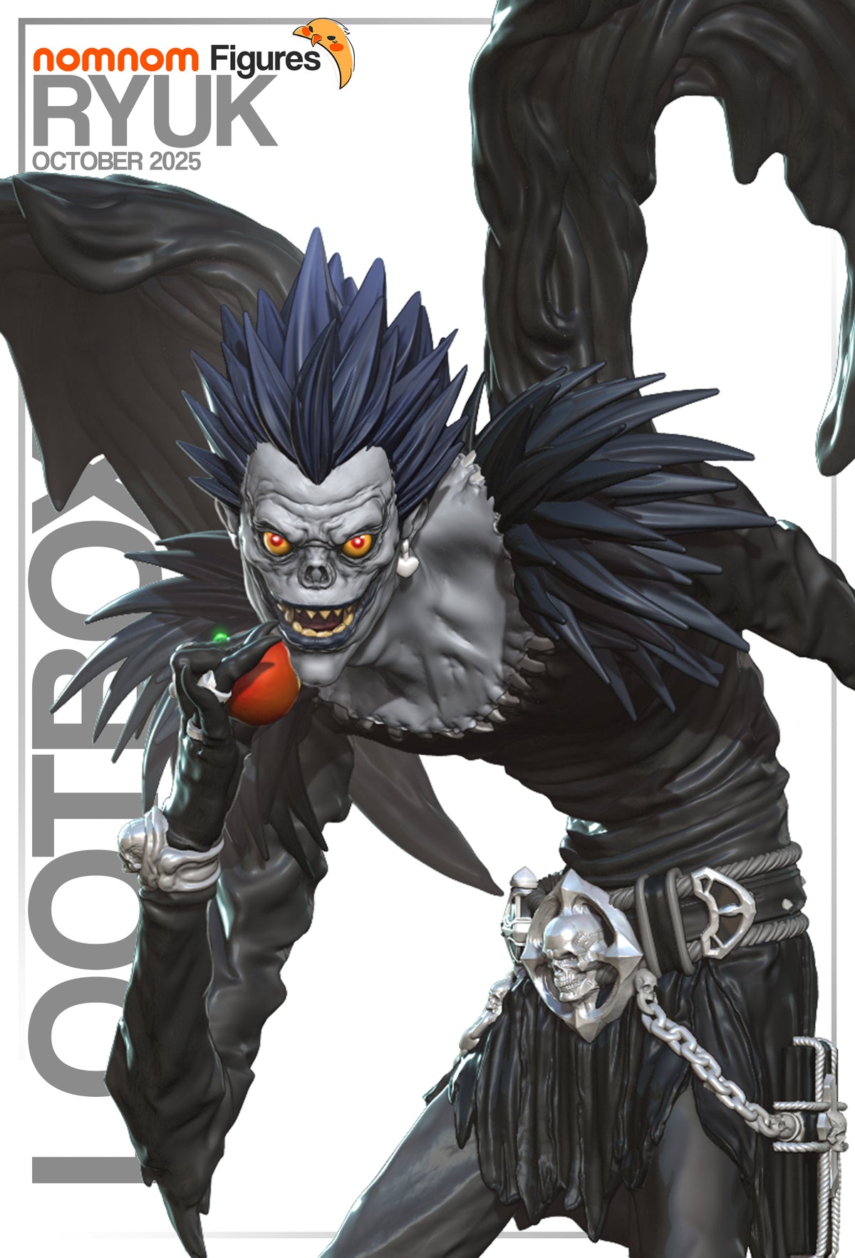 Ryuk from Deathnote is a painted resin figure, front-facing with wings spread and apple raised.