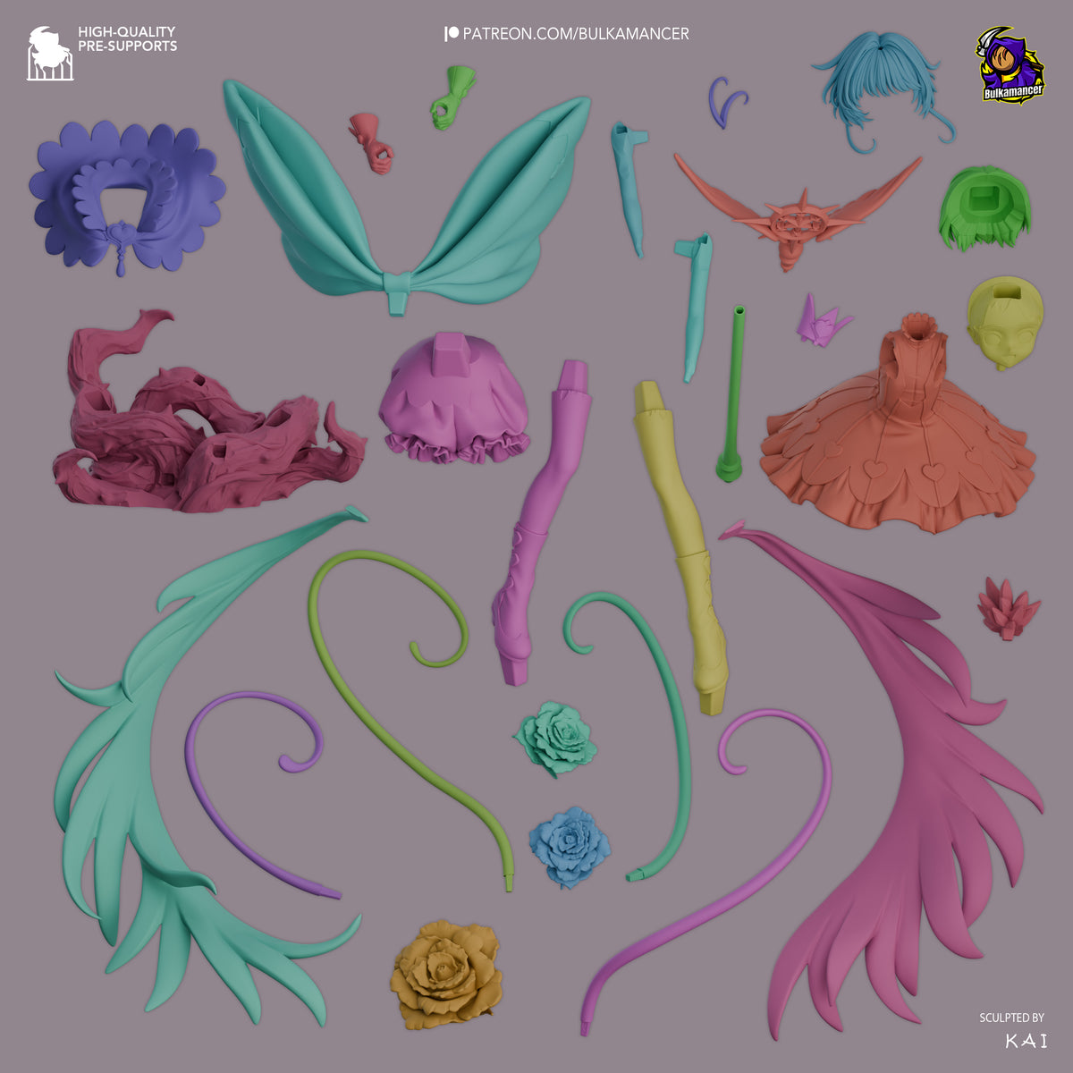 Overhead, Sakura Kinomoto from Cardcaptor Sakura is shown as unpainted resin figure parts.