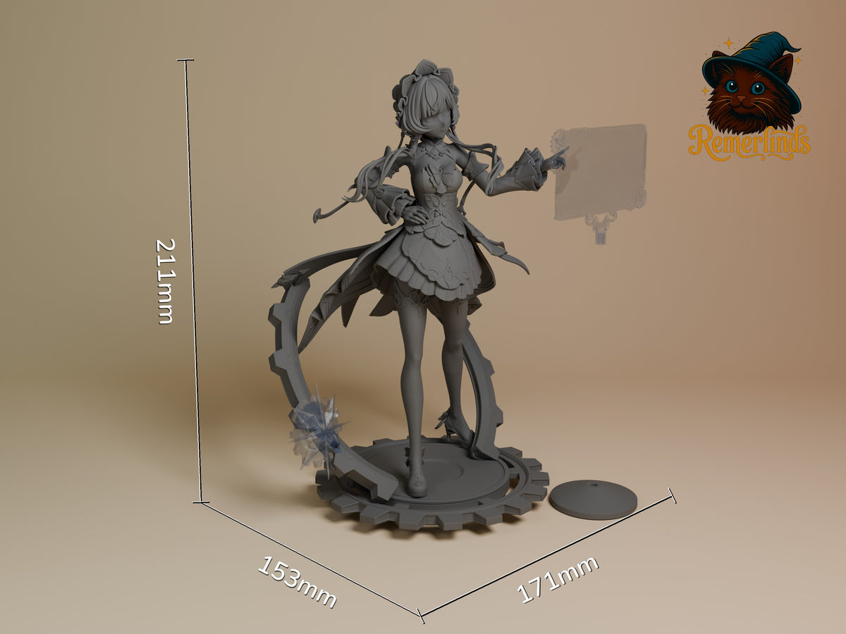 Sandrone from Genshin Impact is an unpainted resin figure on a sculpted base, 211 mm tall.