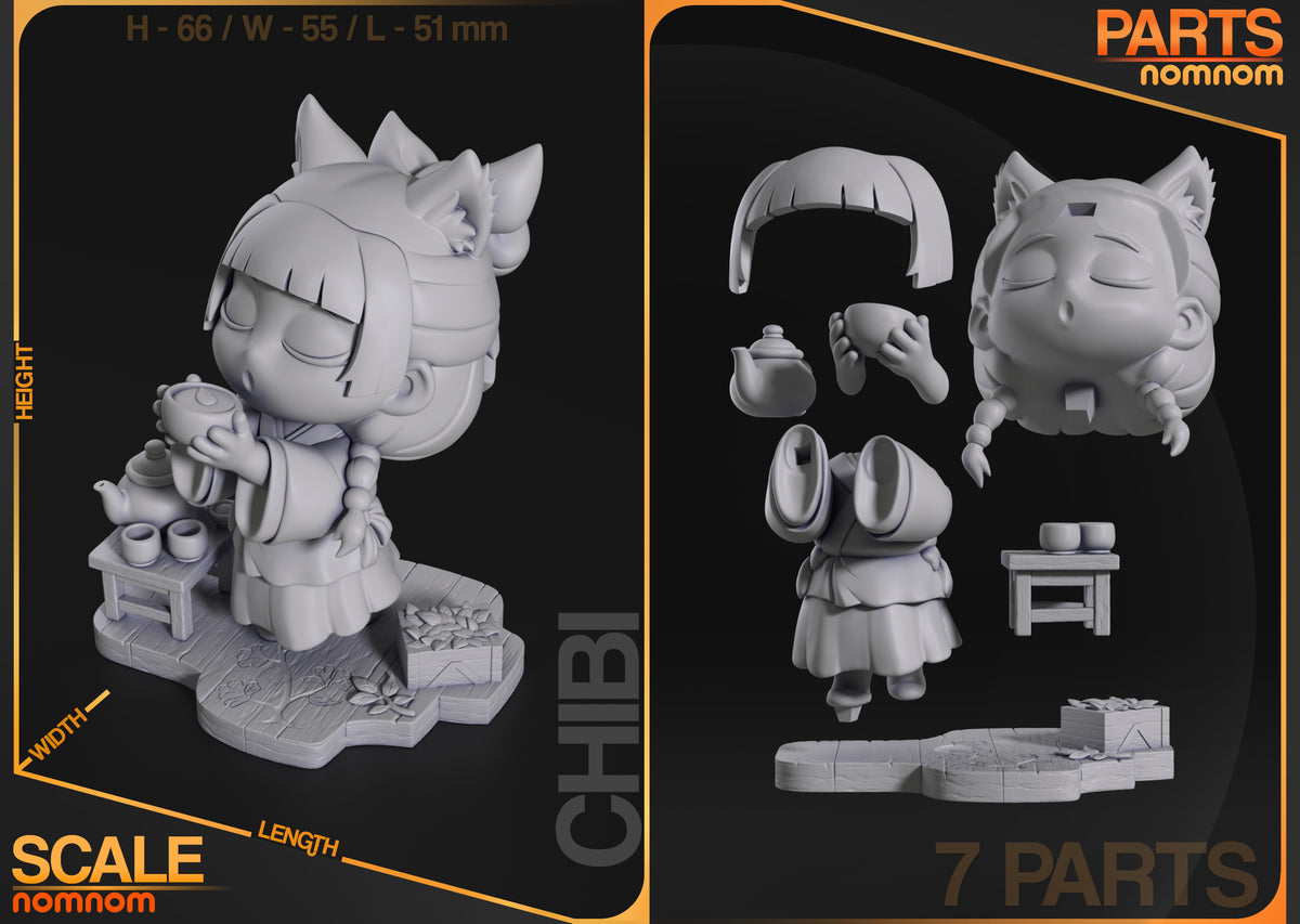 Size comparison image showing height and scale reference for Jinshi and Maomao figure.