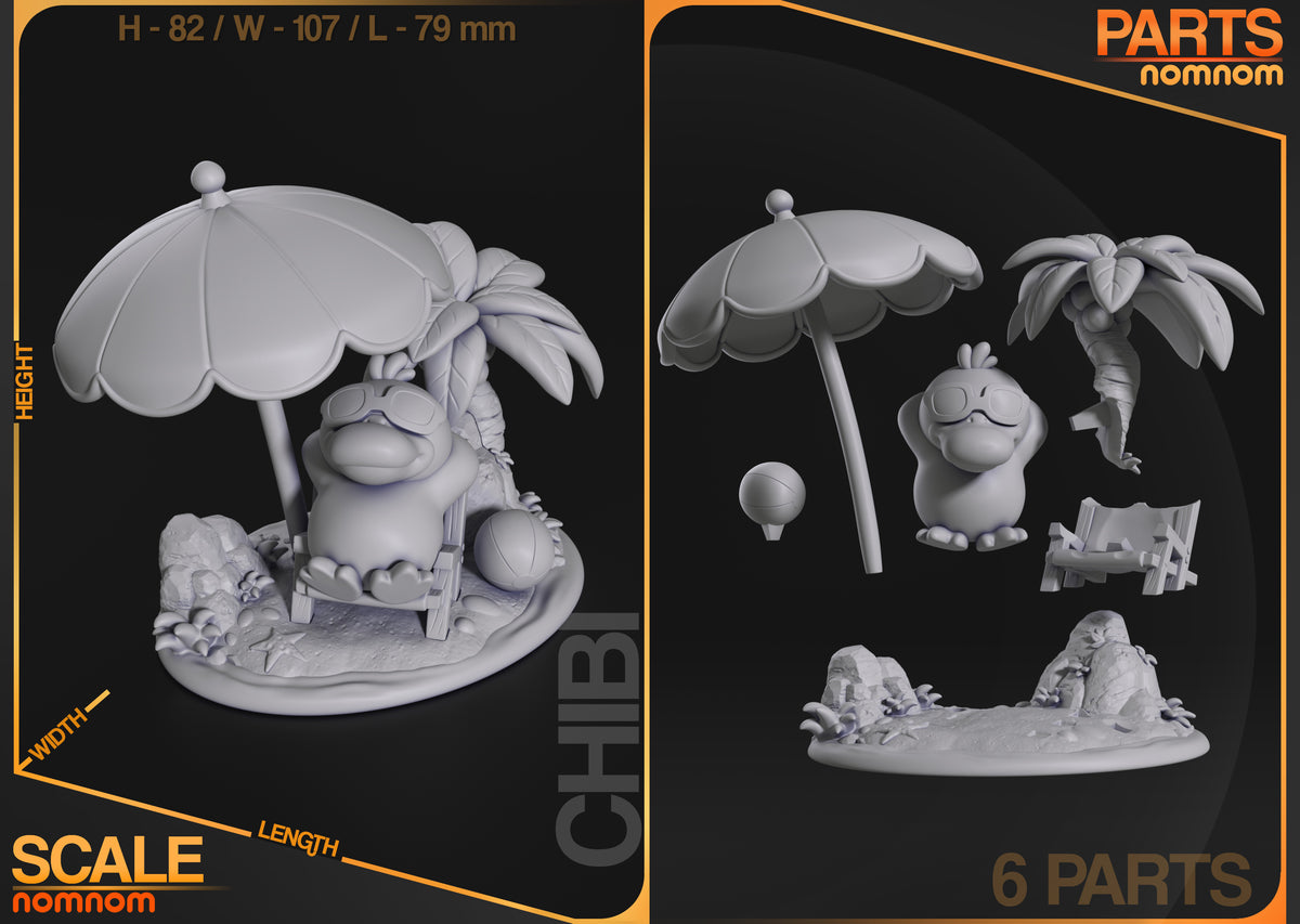 Parts breakdown image showing individual components and assembly layout for Psyduck figure.