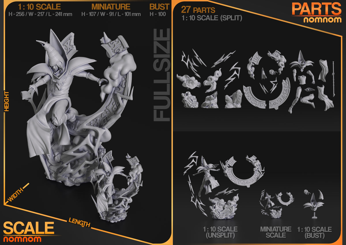 Parts breakdown image showing individual components and assembly layout for Shadow Magus figure.