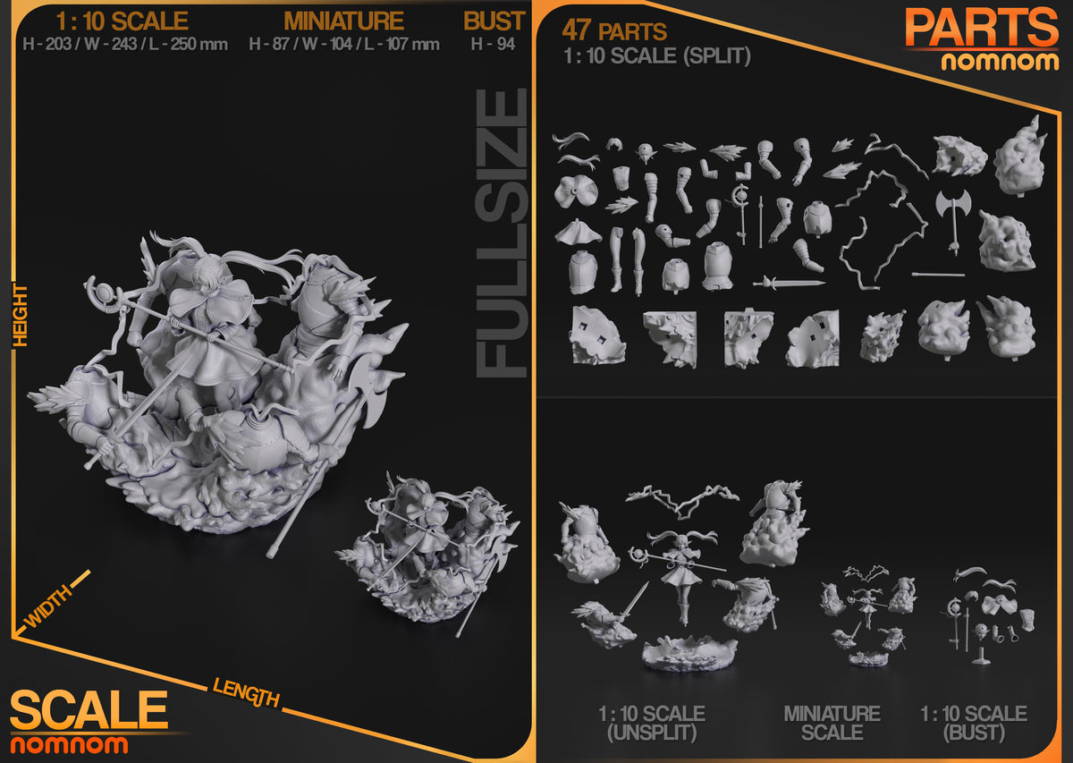 Parts breakdown image showing individual components and assembly layout for Frielan figure.