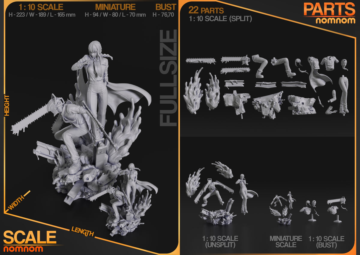 Parts breakdown image showing individual components and assembly layout for Demon Duo figure.