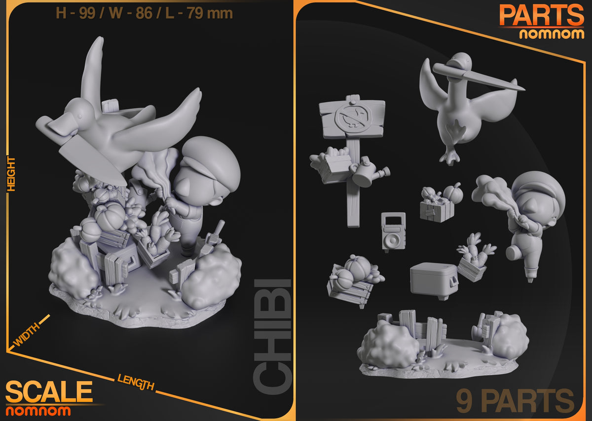 Parts breakdown image showing individual components and assembly layout for Goose figure.