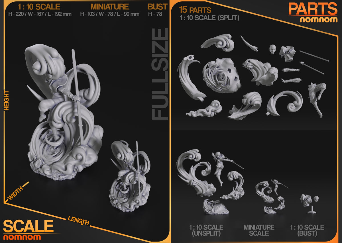 Unpainted Galeborn from Avatar: The Last Airbender resin figure parts surround a sculpted base.