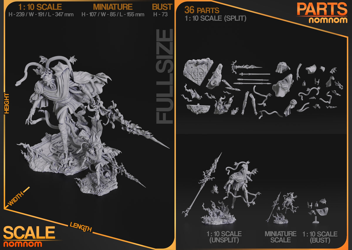 Messmer the Impaler from Elden Ring resin figure parts are shown unpainted and separated.