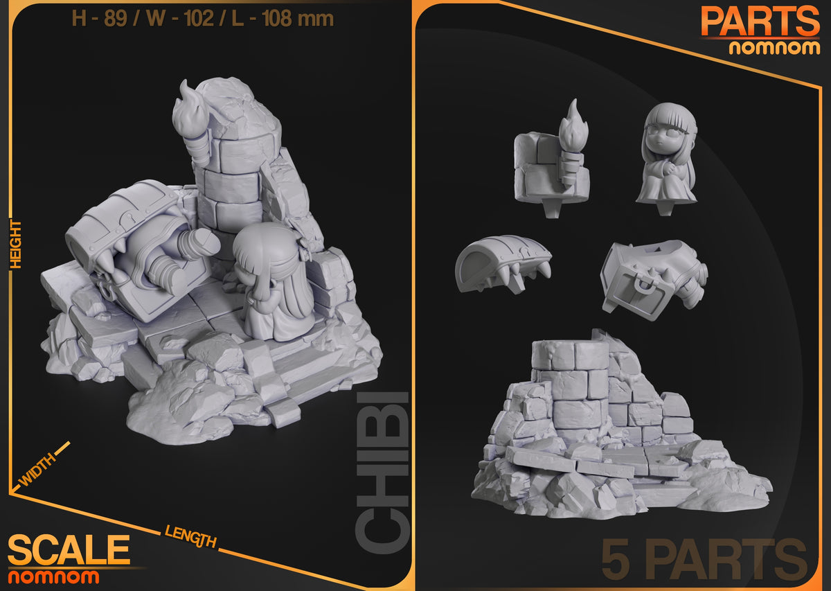 Parts breakdown image showing individual components and assembly layout for Wandering Elf Mage figure.
