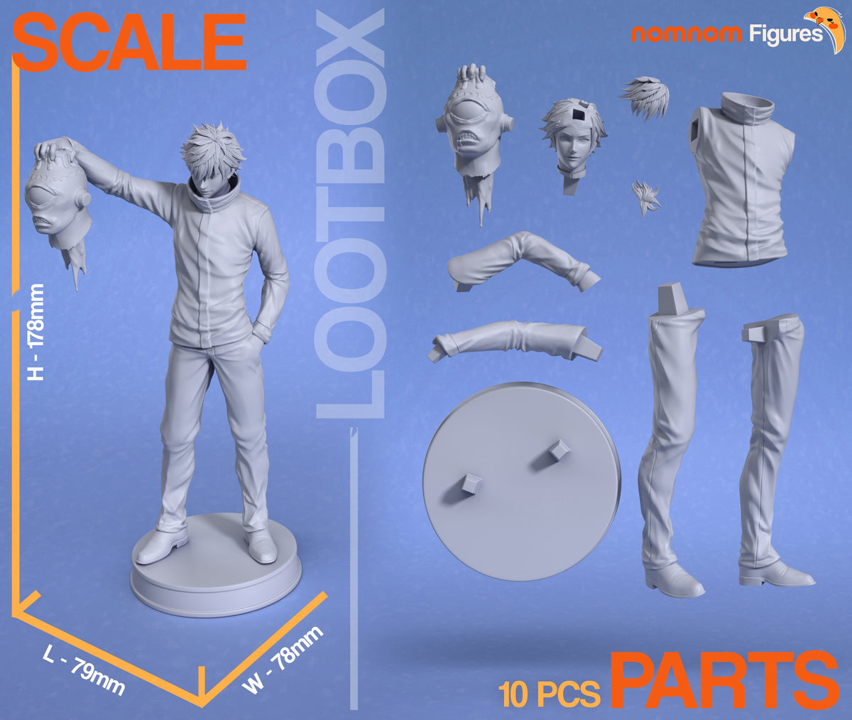 Satoru Goju from Jujutsu Kaisen resin figure shows unpainted separated parts and round base.