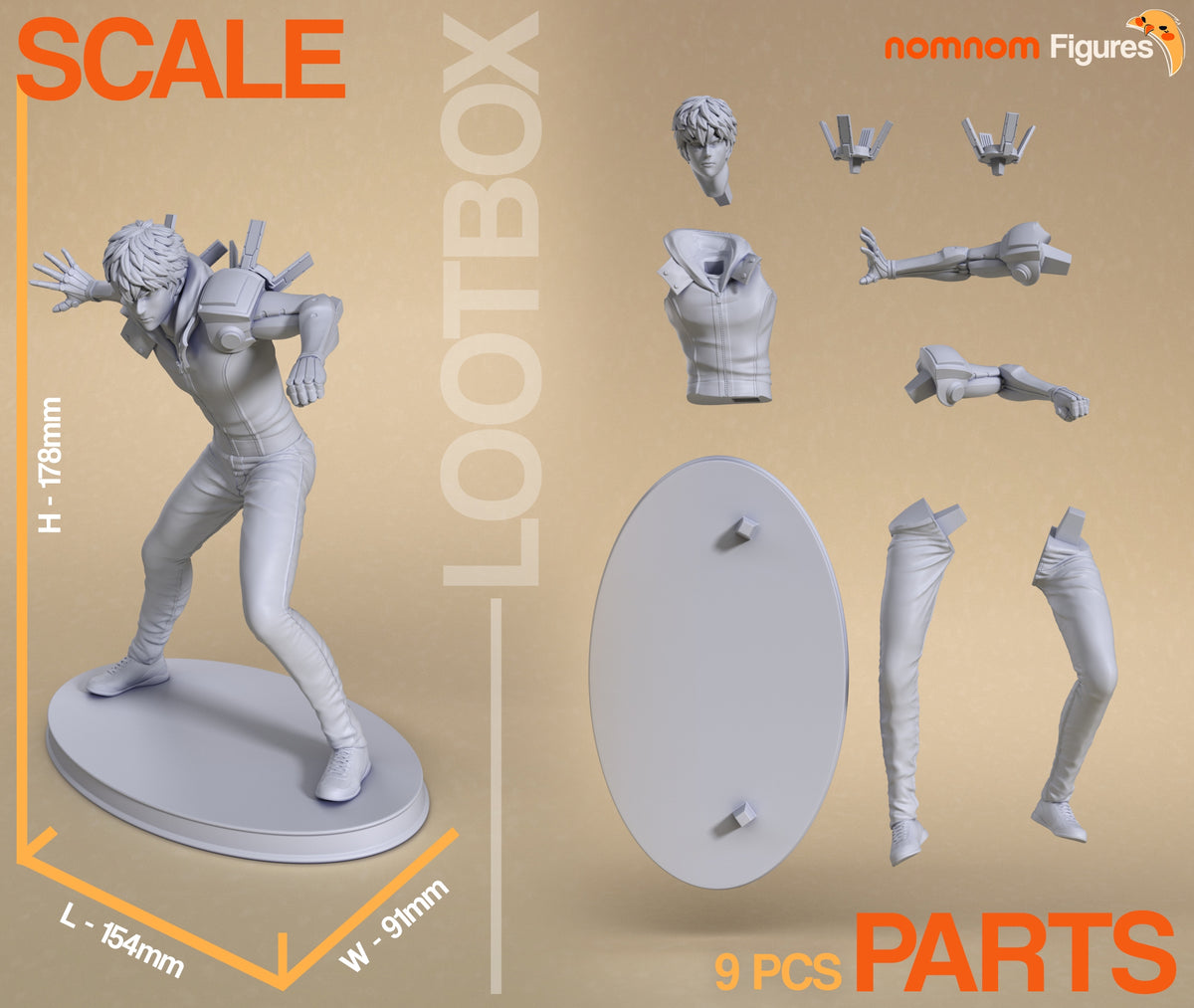 Parts breakdown image showing individual components and assembly layout for Inferno Cyborg figure.