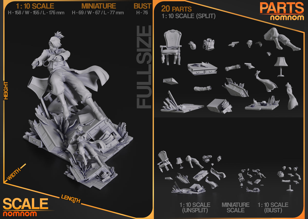 Rizza Hawkeye from Fullmetal Alchemist is shown as unpainted resin figure parts.
