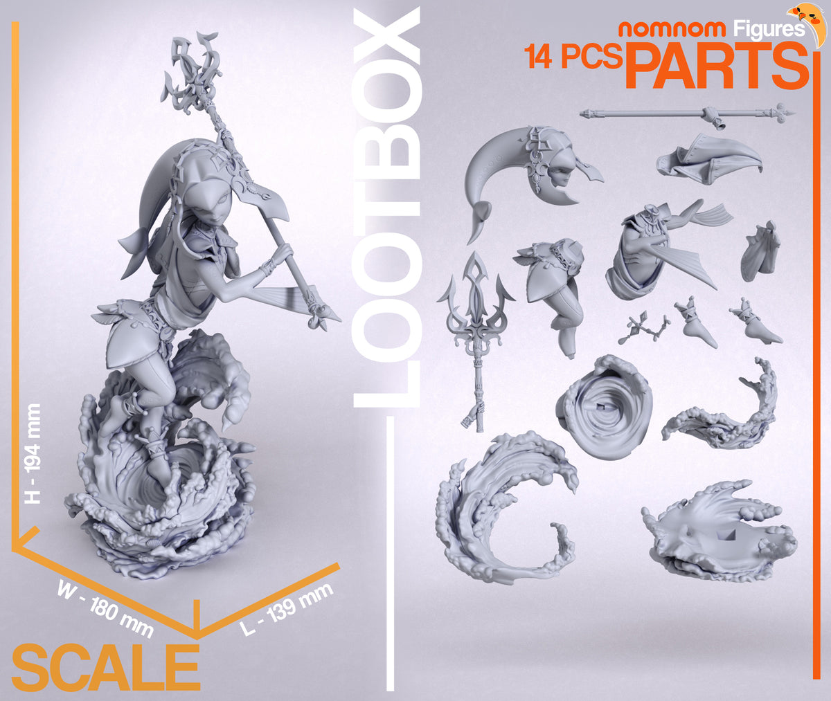 Myphe from Breathe the Wilderness resin figure shown unpainted as 14 separate parts.
