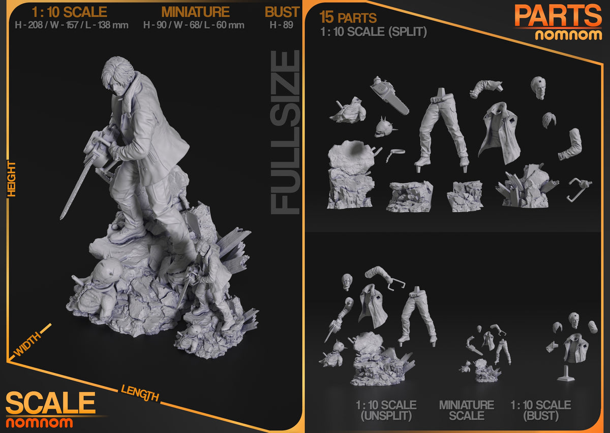 Leon from Resident Evil resin figure parts shown unpainted, including clothing, heads, weapon, and sculpted bases.