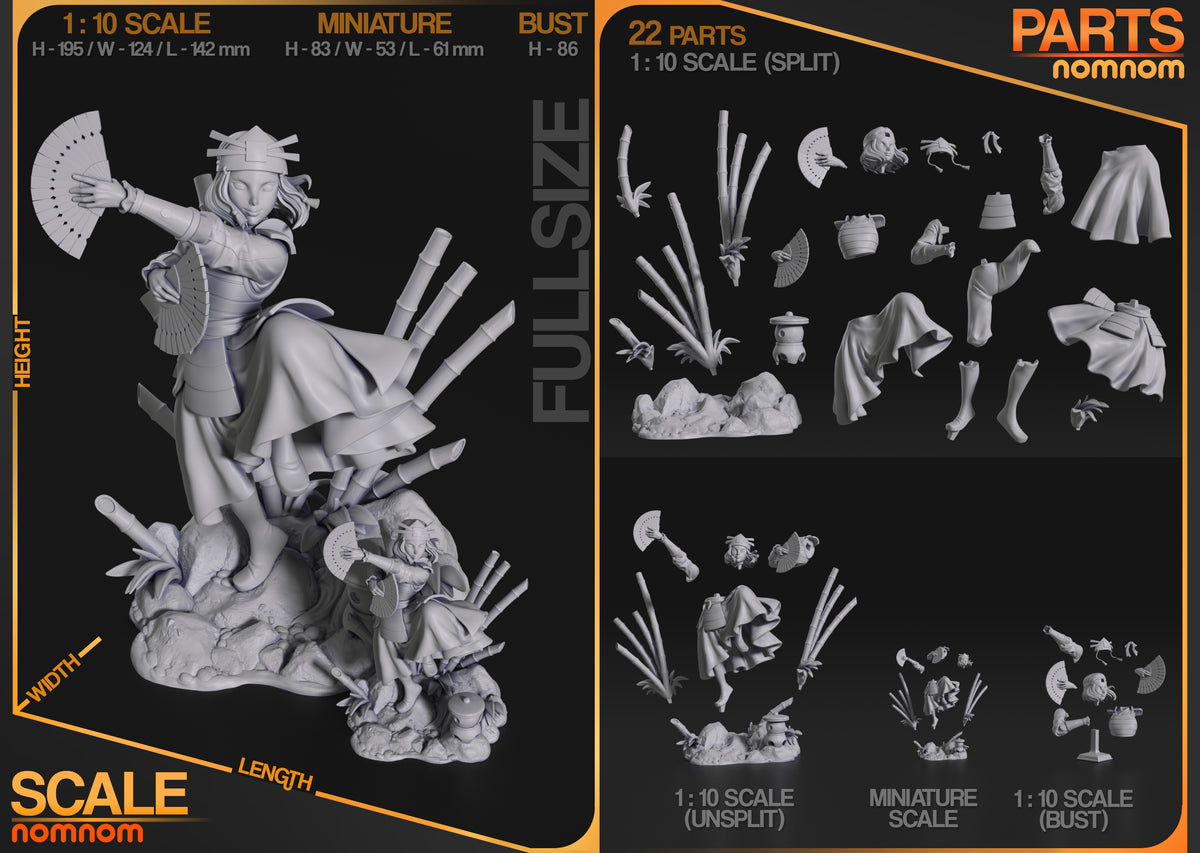 Unpainted Siku from Avatar: The Last Airbender resin figure parts arranged with a rocky base.