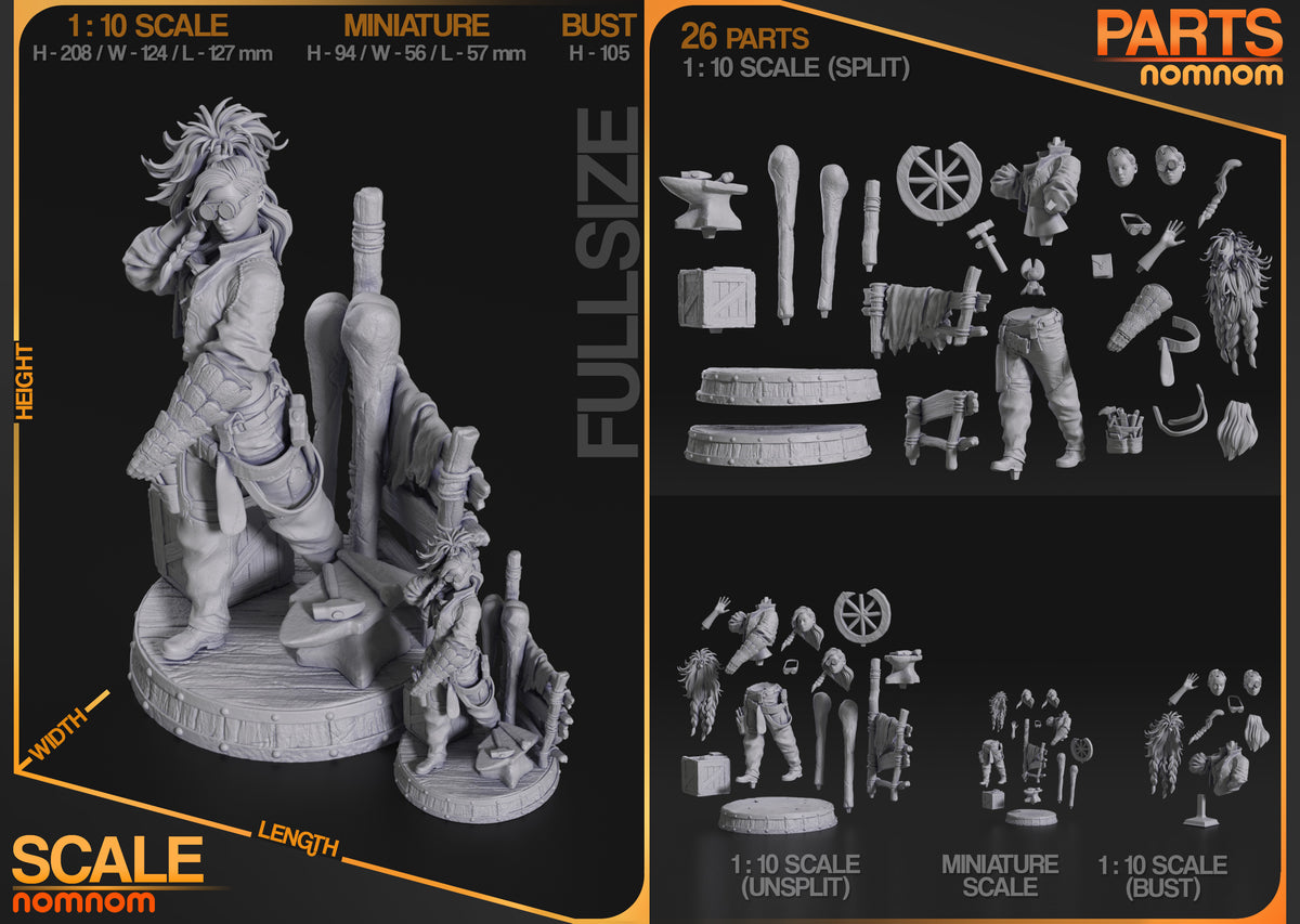 Parts breakdown image showing individual components and assembly layout for Gemma figure.