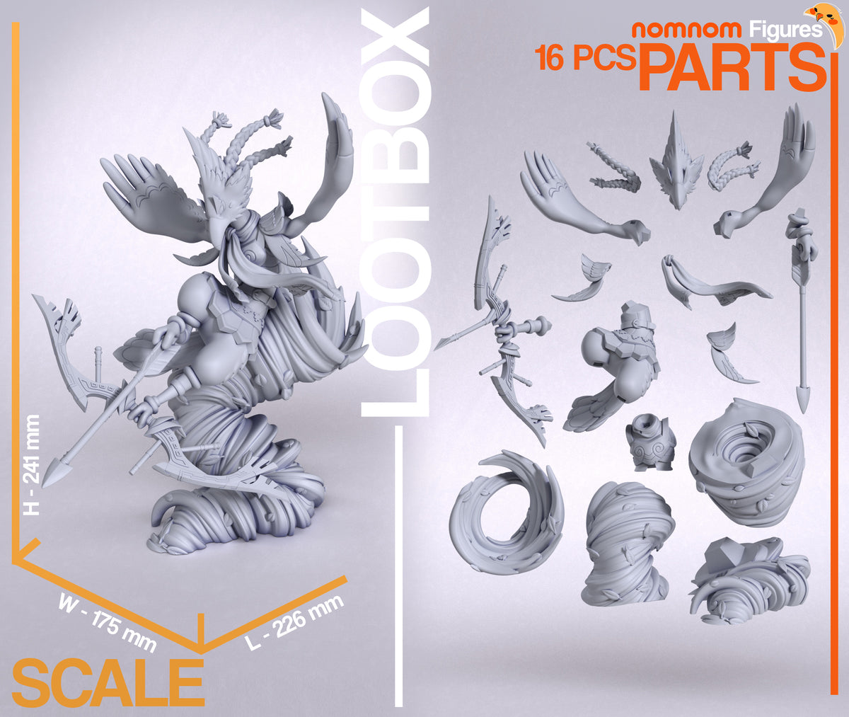 Rewale from Breathe the Wilderness shown as an unpainted resin figure with 16 parts and sculpted base.