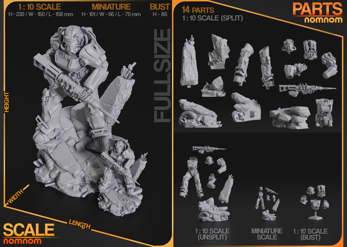 Parts breakdown image showing individual components and assembly layout for T60 Power Suit figure.