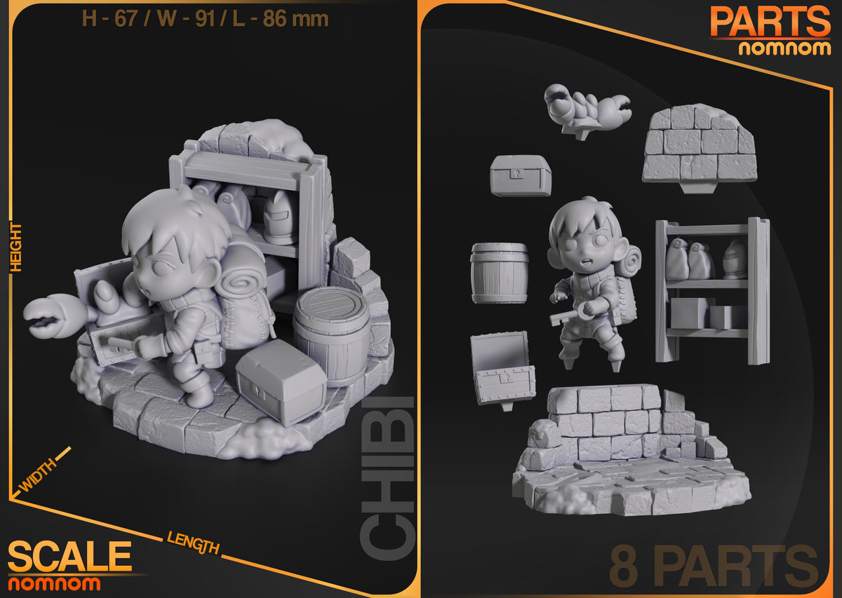 Parts breakdown image showing individual components and assembly layout for Cave Gobbler figure.