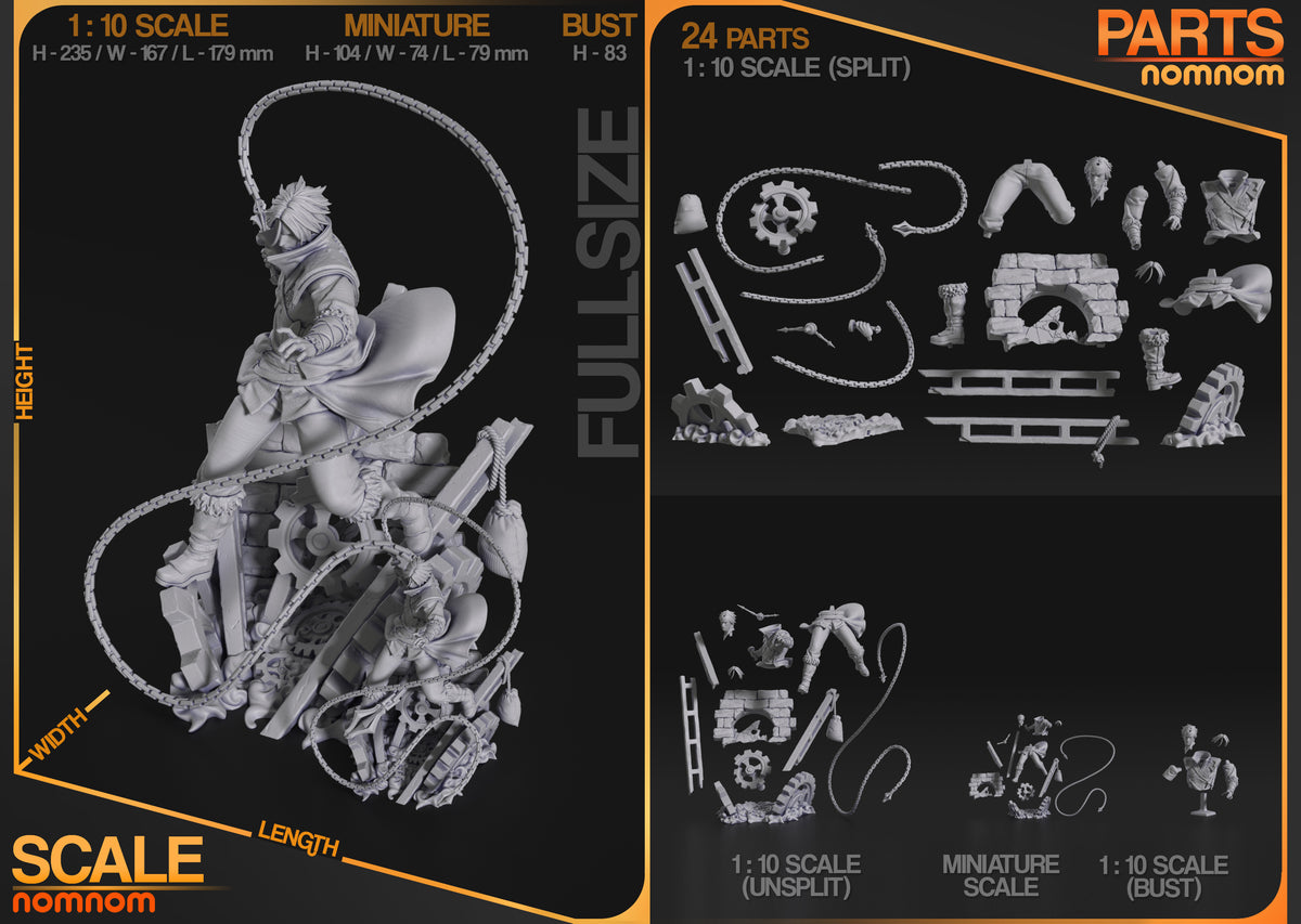 Parts breakdown image showing individual components and assembly layout for Medieval Vampire Hunter figure.
