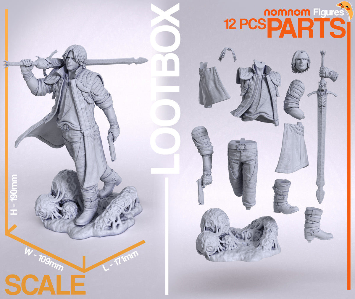Parts breakdown image showing individual components and assembly layout for Dante figure.