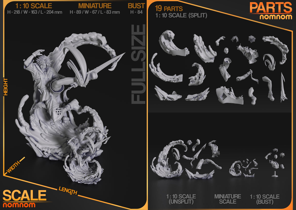 Parts breakdown image showing individual components and assembly layout for Tidus figure.