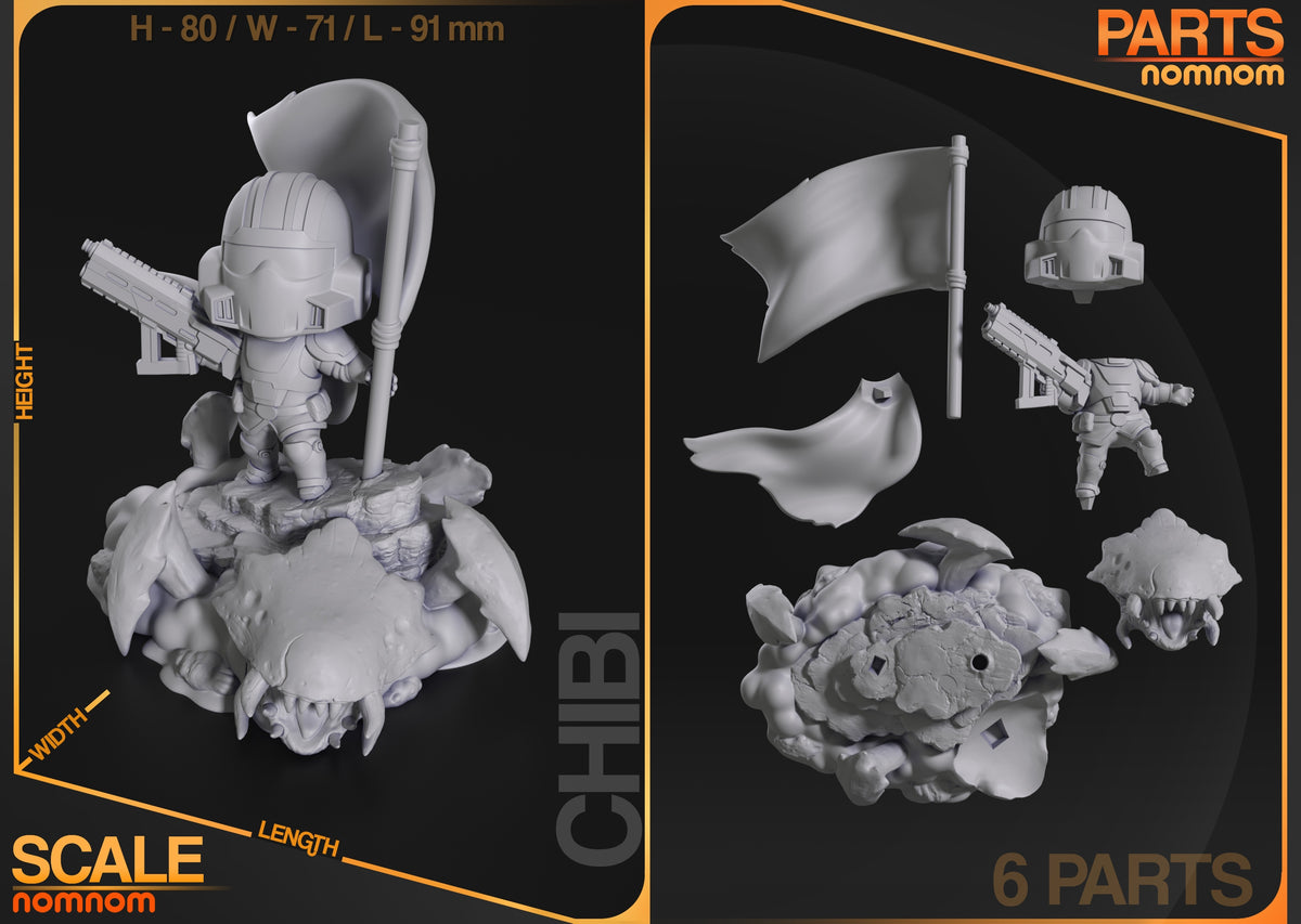Parts breakdown image showing individual components and assembly layout for Bugstorm Diver figure.
