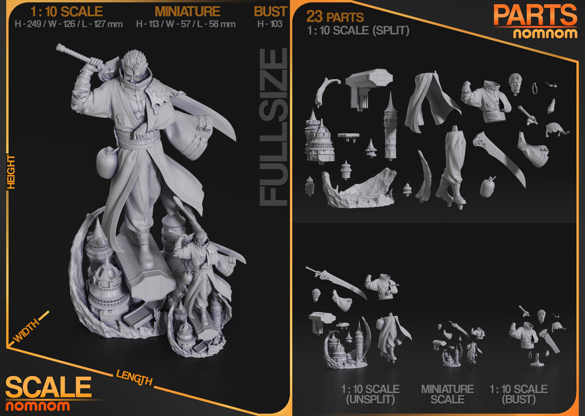 Parts breakdown for Auron from Final Fable: individual components and assembly layout of the figure.