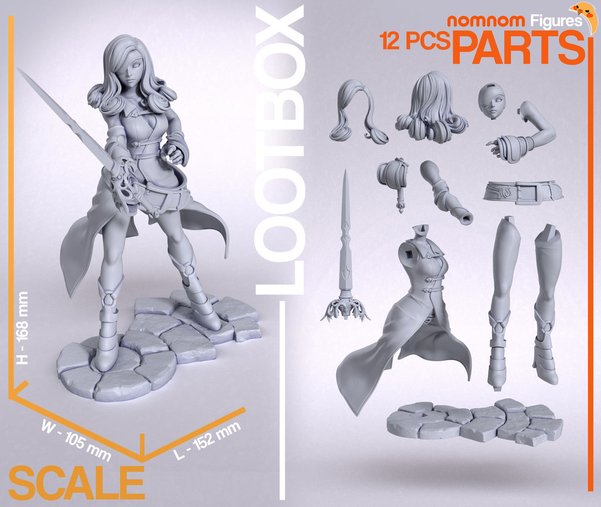 Parts breakdown image showing individual components and assembly layout for Beatrix figure.