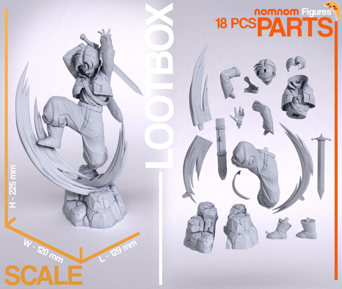 Parts breakdown for Chrono Swordsman from Dragon Sphere Y: individual components and assembly layout of the figure.