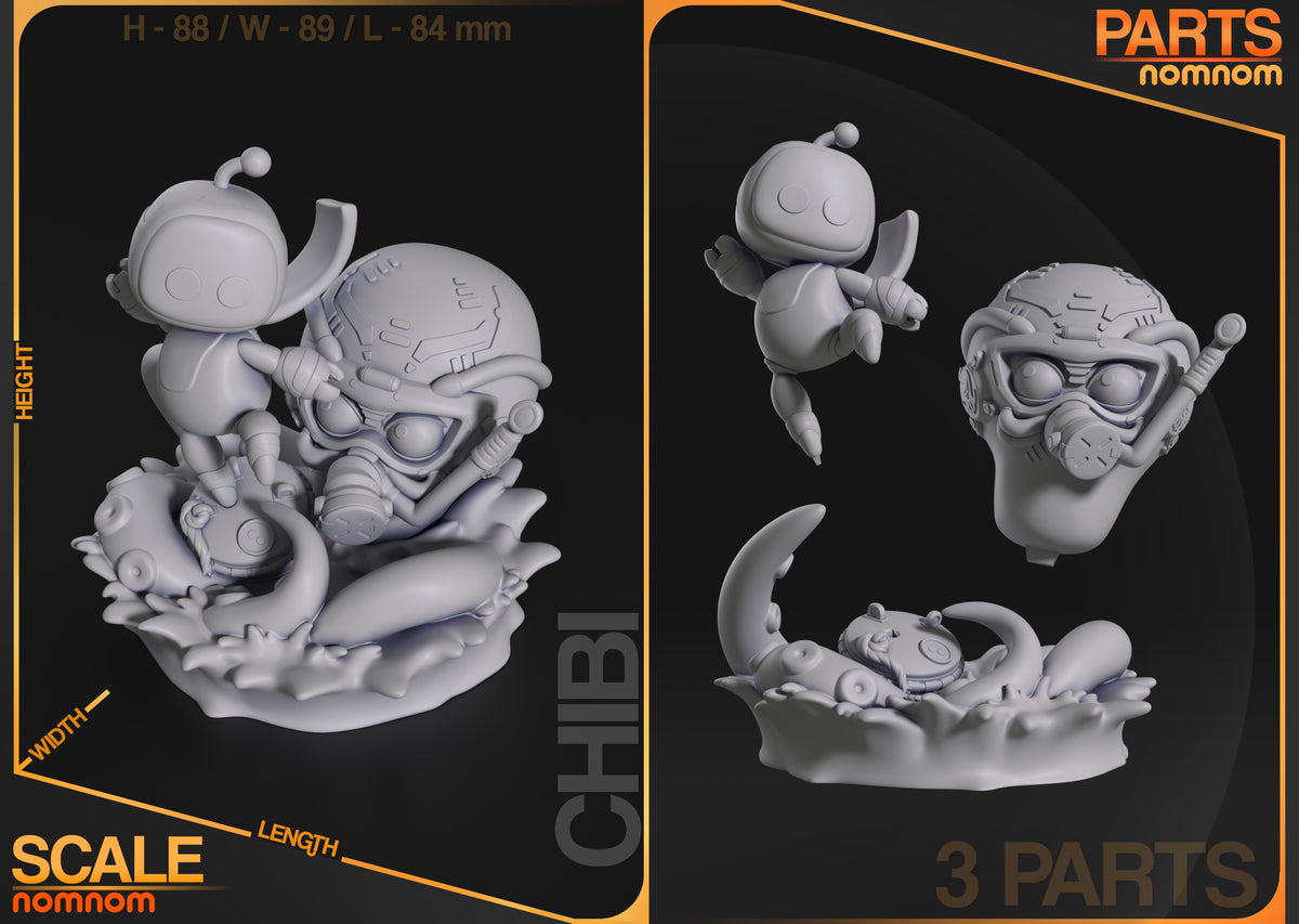 Parts breakdown image showing individual components and assembly layout for Astrobot figure.