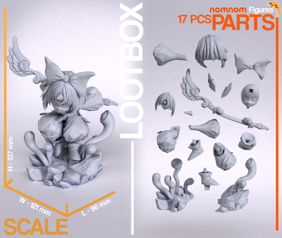 Parts breakdown image showing individual components and assembly layout for Eiko figure.