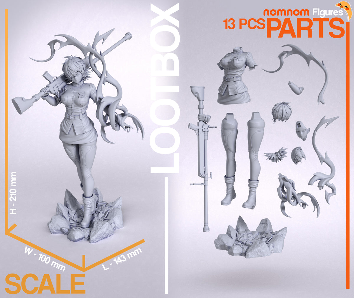 Parts breakdown image showing individual components and assembly layout for Vampire Huntress figure.