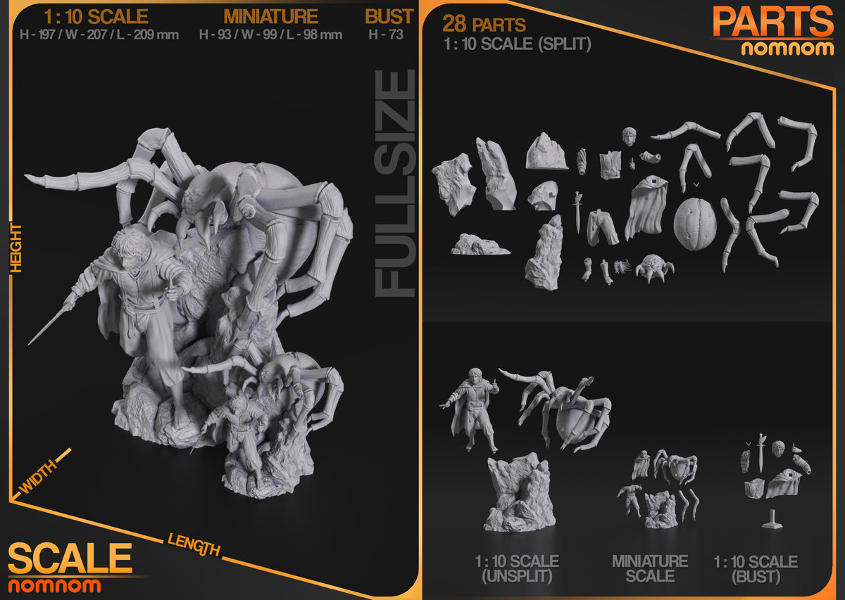 Frodo Baggins from Lord of the Rings resin figure parts are shown unpainted in a layout with rocky bases.