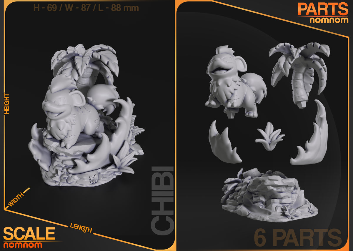 Parts breakdown image showing individual components and assembly layout for Growlithe figure.