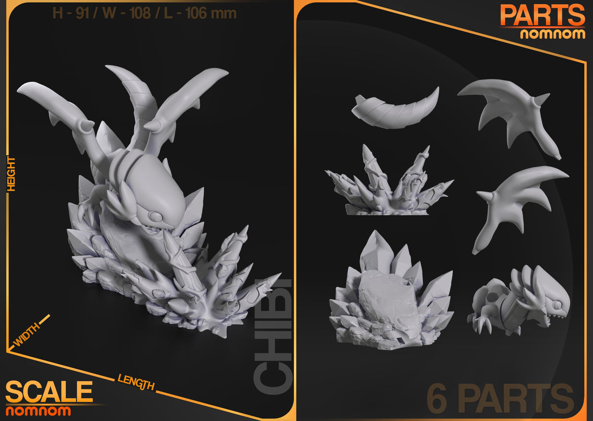Parts breakdown image showing individual components and assembly layout for Pale-Eye Dragon figure.
