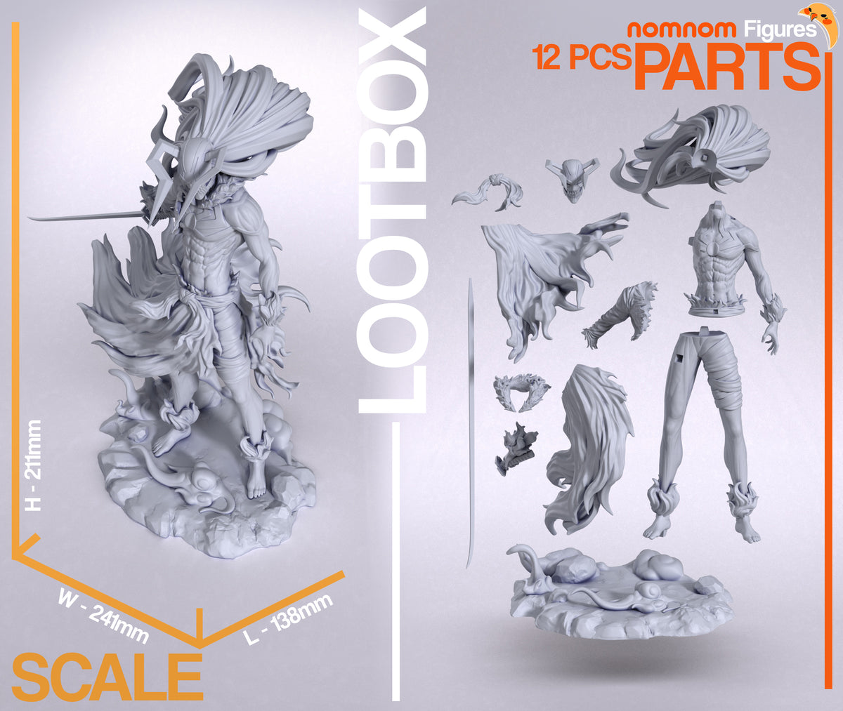 Parts breakdown image showing individual components and assembly layout for Hollowmasked Reaper figure.