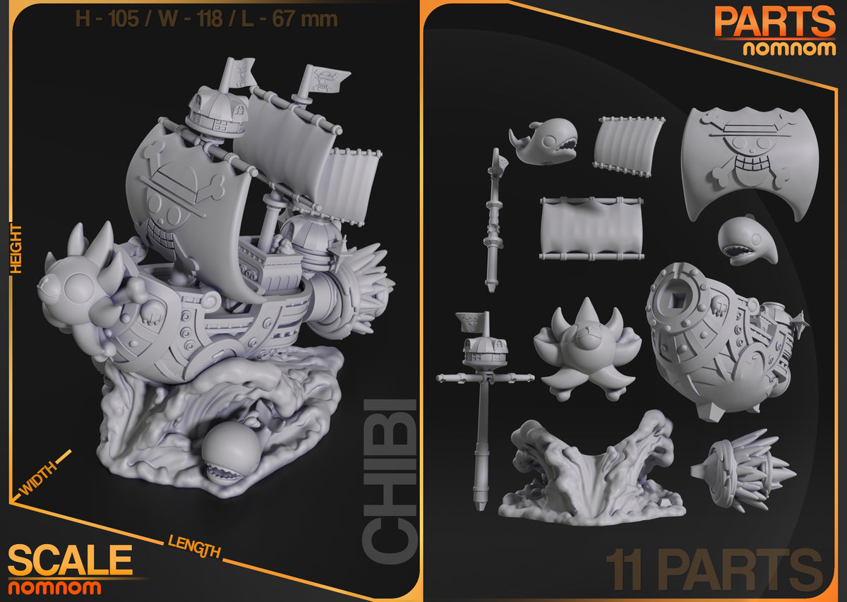 Parts breakdown image showing individual components and assembly layout for Sunny Lion Ship figure.
