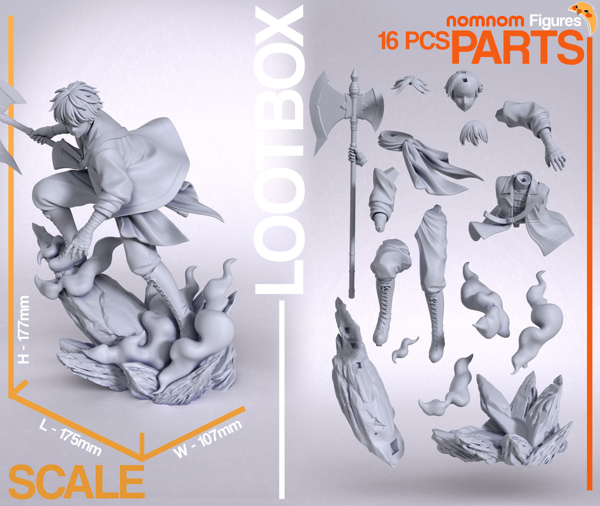 Parts breakdown image showing individual components and assembly layout for Northern Mage figure.